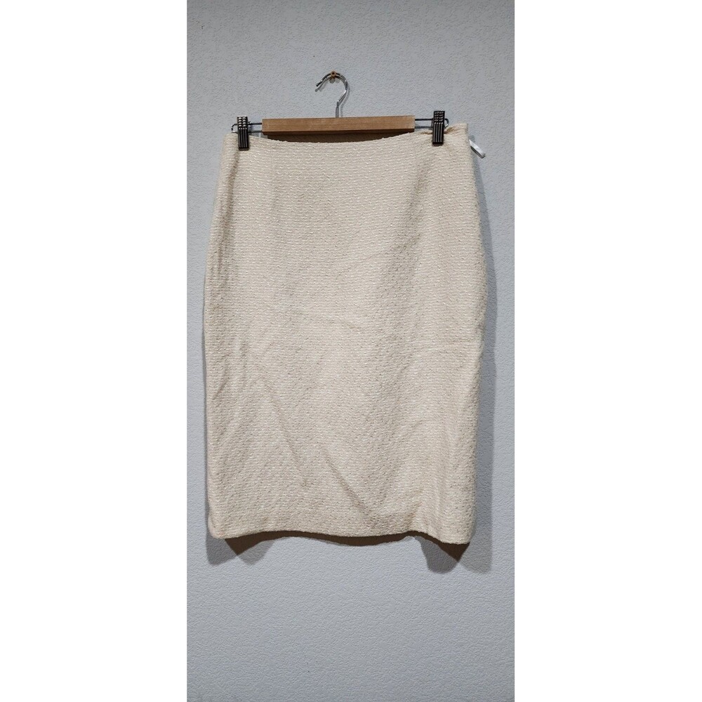 Escada Wool Blend Tweed Pencil Skirt Sz 40 / US 8-10/M Cream Metallic